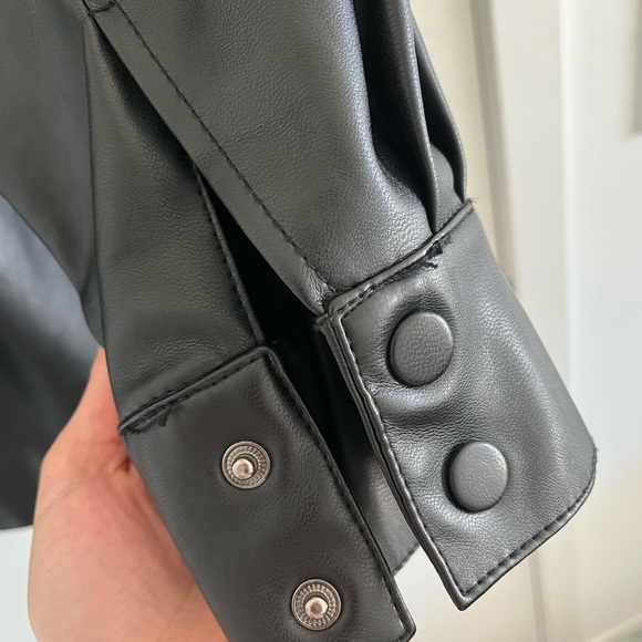 3 for $20 - Oversized Black Faux Leather Shacket - Picture 4 of 6